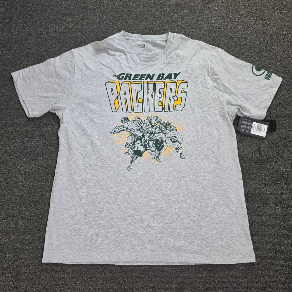 Junk Food Marvel Avengers Green Bay Packers T-Shirt Mens XL Grey NFL Graphic Tee